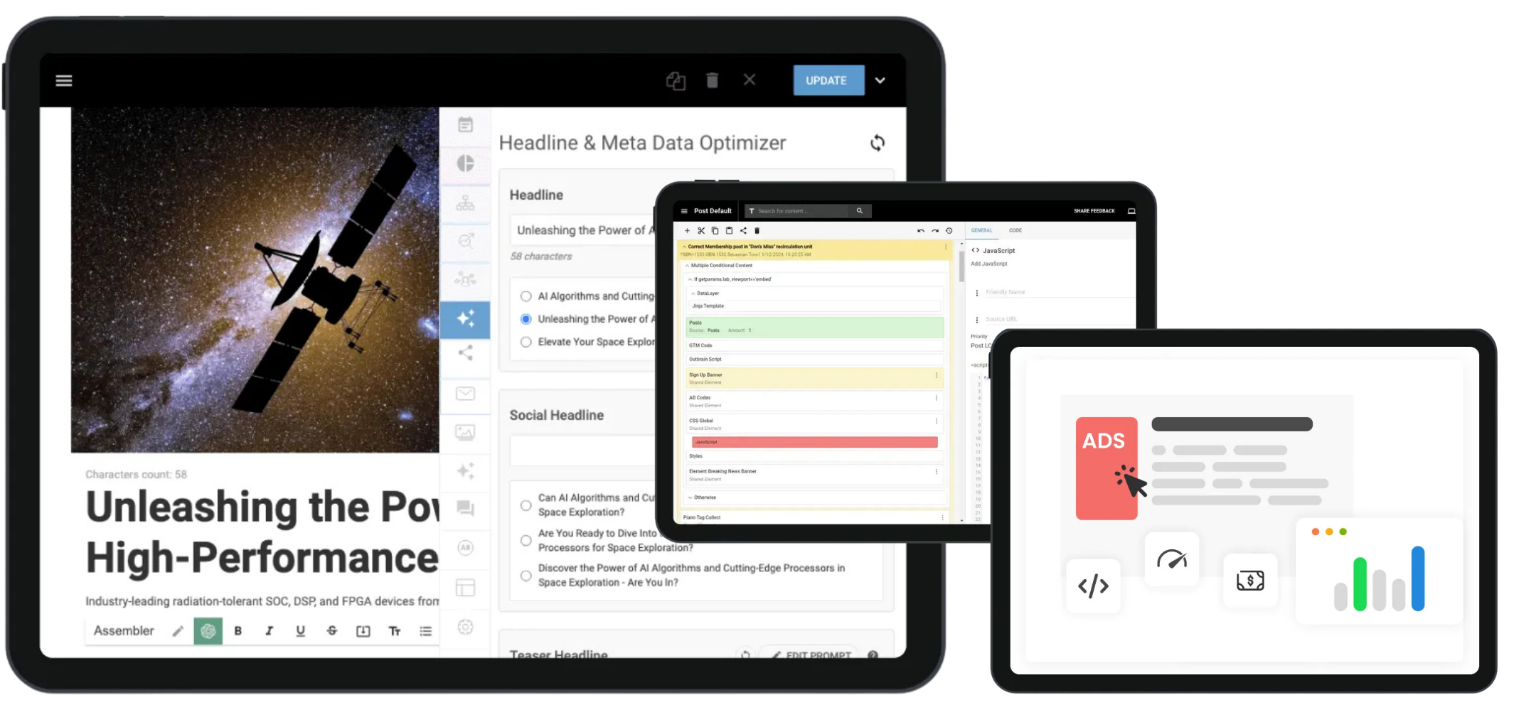 RebelMouse CMS workspace on tablets